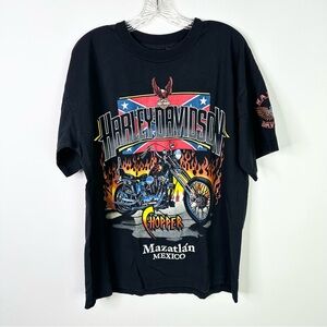 Harley Davidson Big Logo Men’s T Shirt XL Black Mexico Double Sides Motorcycle